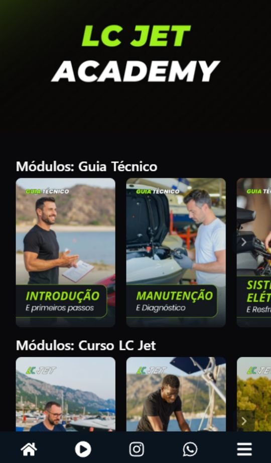 Tela da plataforma LC Jet Academy no celular